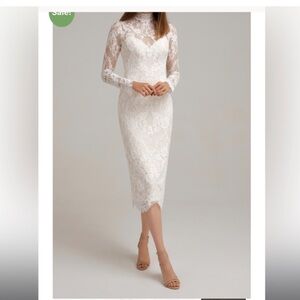 Elegant White Lace Long Sleeve Midi Dress